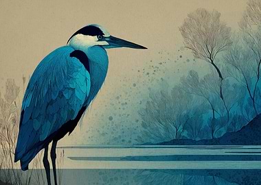 Blue Heron by the Quiet Lake