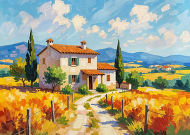 Tuscan Countryside House Painting