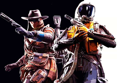 Futuristic Cowboy and Astronaut Duo