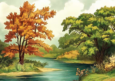 Autumn River Landscape