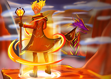 Fire Mage Imaginative Fantasy Character and Dragon Digital Art