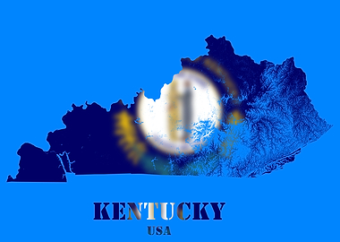 Kentucky USA state Topographic Contour Relief Map blending terrain features into its emblematic colorful flag