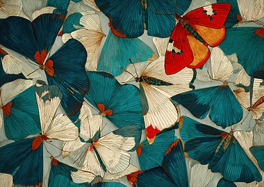 Scarlet Accent in a Sea of Teal — Butterfly Mosaic