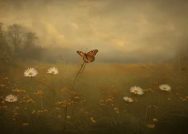 Butterfly on Flower in Field