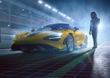Yellow McLaren on Racetrack with Driver