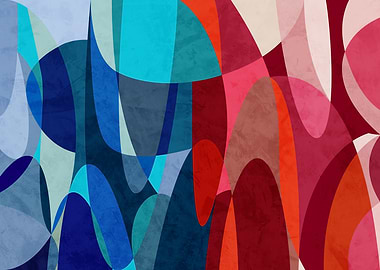 Abstract Geometric Shapes in Blue and Red