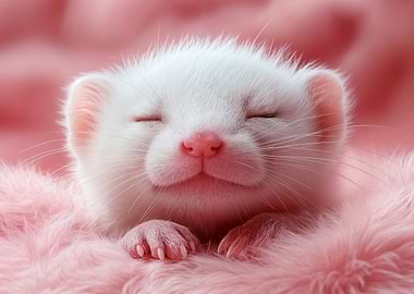 Sleeping White Ferret on Pink Fur