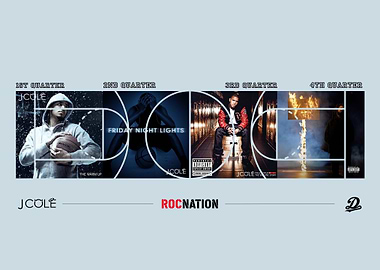 J. Cole Album Covers Collage - Carolina Blue Basketball Theme