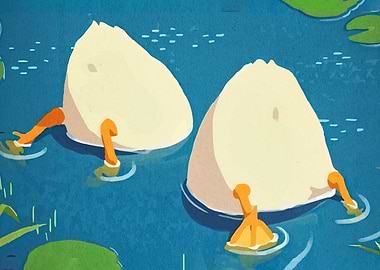 Ducks diving in water illustration