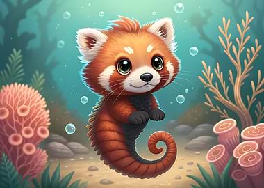 Red Panda Seahorse Hybrid Underwater