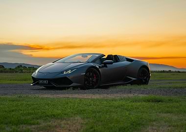 Gray Lamborghini Huracan at Sunset