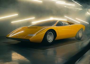 Yellow Lamborghini Countach in Studio Lighting