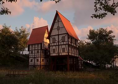 Medieval Inn At Sunset