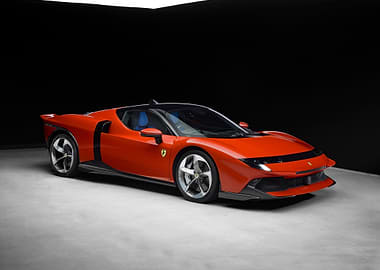 Orange Ferrari sports car studio shot
