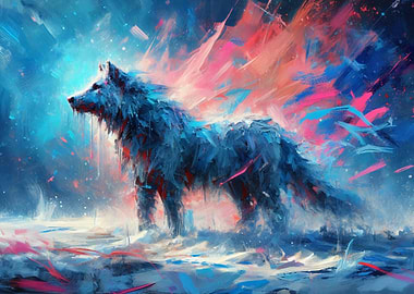 Abstract Wolf in Snow Painting