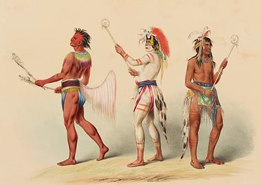 Native American men with lacrosse sticks