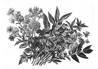 Monochrome Floral Botanical Illustration