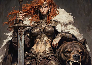Red-haired Warrior with Bear and Sword