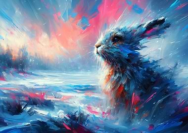 Abstract Rabbit in Winter Landscape