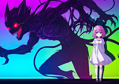 Anime Girl with Shadow Monster