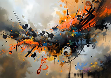Abstract Orange and Black Art