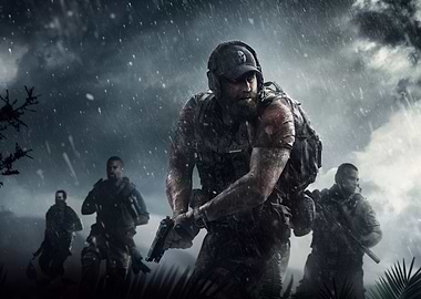 Military Squad in Rain