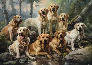 Labrador Retrievers by the Water