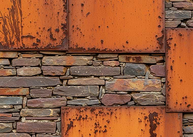 Rusty Metal and Stone Wall Texture