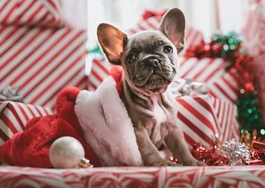BOSTON TERRIER PUPPY WITH PRESENTS