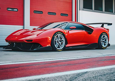Red Ferrari on Racetrack