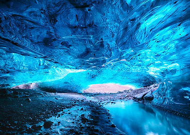 Ice Cave Interior with Water Flow