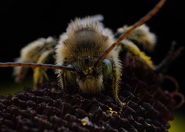 Bee on Sunflower Head Close-Up