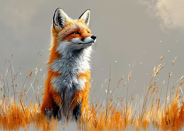 Fox in Field Digital Art