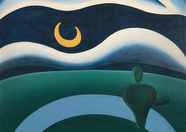 Abstract Landscape with Moon and Cactus, tarsila do amaral painting
