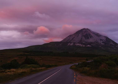 Errigal mountain with road at Dusk, Donegal, Ireland