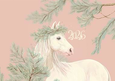 White Horse with Pine Wreath, Year 2026