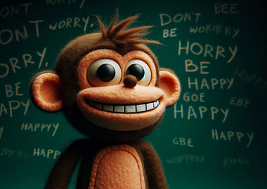 Happy Monkey with Inspirational Background: Don’t Worry Be Happy
