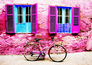Pink Wall with Bicycle and Windows