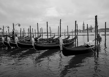 Venice Gondolas in Black and White