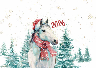 Christmas Horse with Santa Hat, 2026