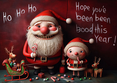 Festive Santa Claus and Elf Illustration