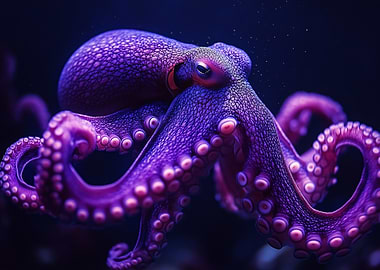 Purple Octopus in Dark Water