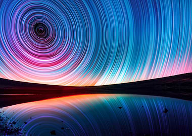 Star Trails Over Water Reflection