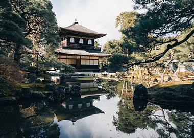 Japanese Temple Reflection in Water