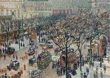 Cityscape Painting with Horse-Drawn Carriages