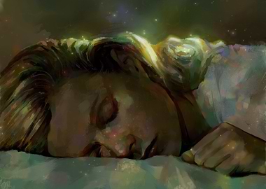 Dreaming Woman with Glowing Hair