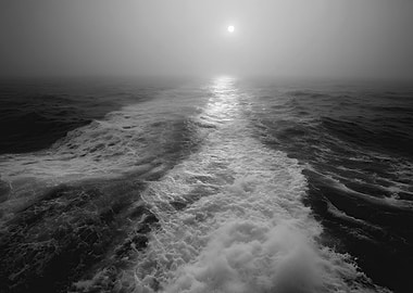 Monochrome Ocean Waves and Fog