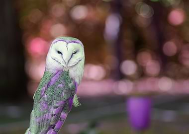 Barn Owl with Pink Bokeh Background