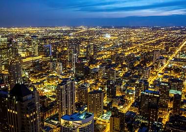 Chicago at Night: Cityscape Aerial View