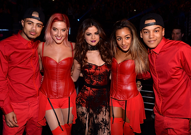 Selena Gomez and Dancers in Red
